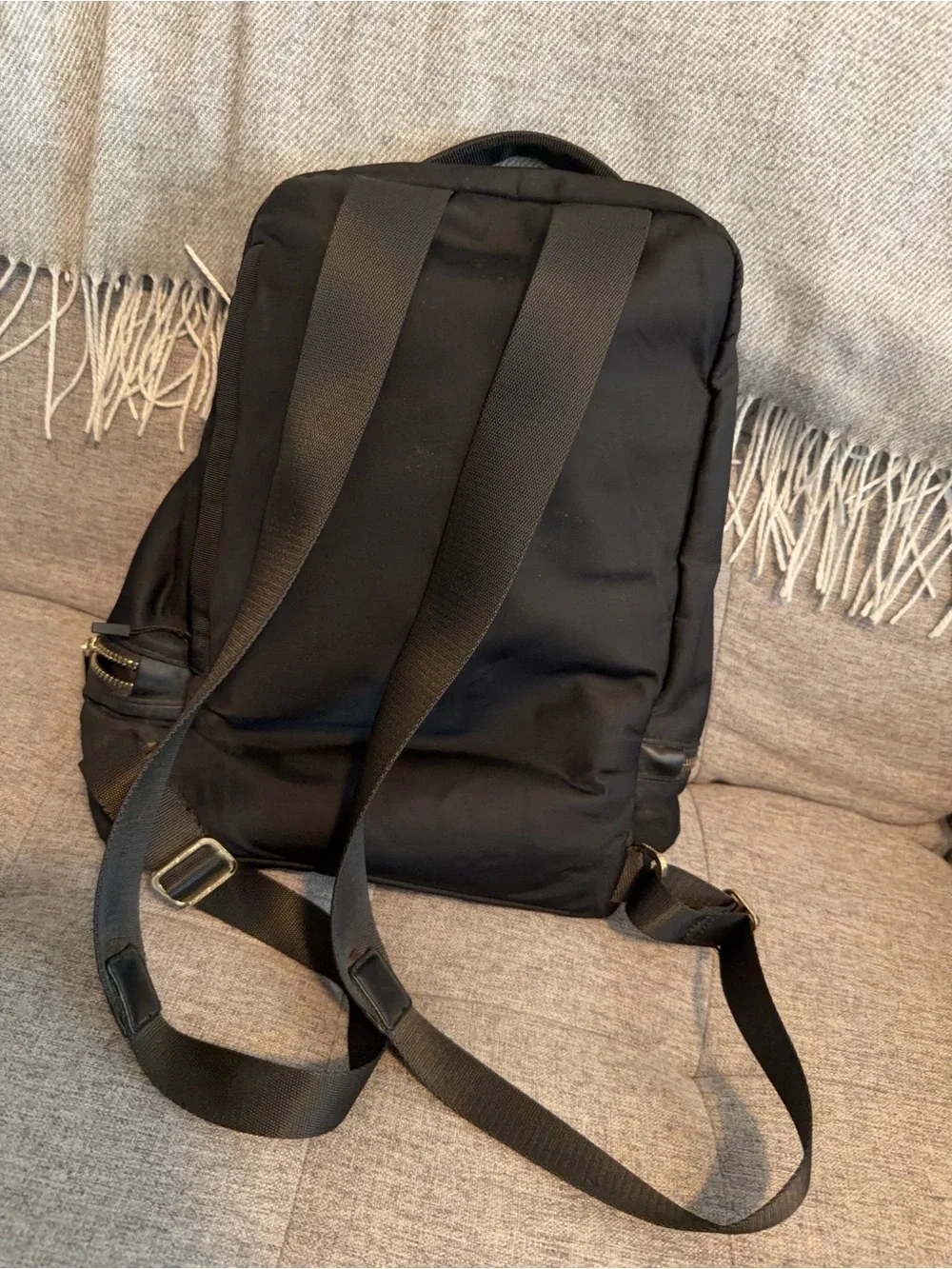 lululemon athletica Black Sling Backpack with Gold Zippers